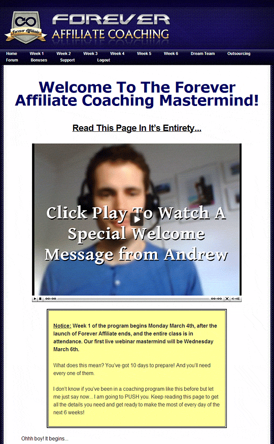 Andrew Hansen's Forever Affiliate Coaching Program