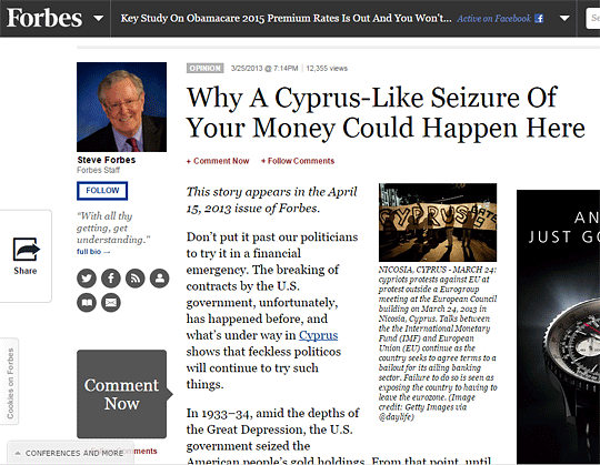 Forbes article about Cyprus bank seizure