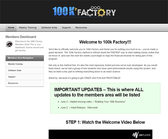 Members Area of the 100K Factory